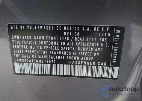 2016 Volkswagen Jetta 1.4T S z USA, uszkodzony, nr VIN 3VW267AJ9GM277077